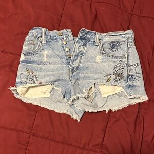 American Eagle Outfitters Light Blue Graphic Jean Shorts